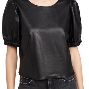 Amanda Uprichard Heidi Puff Sleeve Leather Top